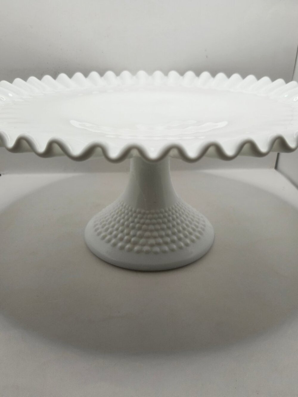 Vintage Fenton White Milk Glass Hobnail Cake Stand